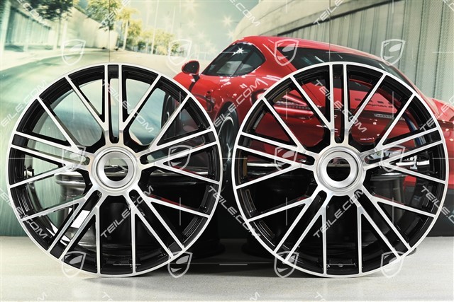 21" Panamera Turbo S Felgensatz, Zentralverschluss, 9,5J x 21 ET71 + 10,5J x 21 ET71, schwarz hochglanz