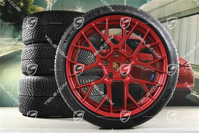 20"+21" RS Spyder Design Winterrädersatz, Felgen 8,5J x 20 ET50 + 11J x 21 ET82 + NEUE Michelin Winterreifen 245/35 R20 + 305/30 R21, mit RDK-Sensoren, Rot - Pyrored