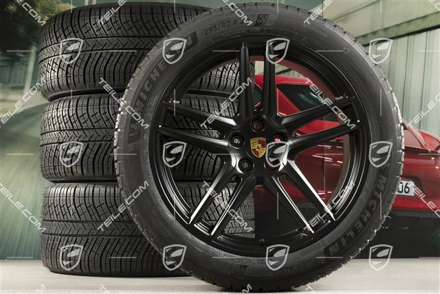 20" "Macan Turbo" koła zimowe, komplet, felgi 9J x 20 ET26 + 10J x 20 ET19 + opony zimowe Michelin Latitude Alpin 5, 265/45 R20 + 295/40 R20, czarny półmat, z czujnikami ciśnienia RDK