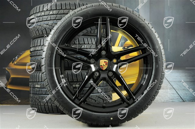 19" Winterräder Satz Carrera, Felgen 8,5J x 19 ET50 + 11J x 19 ET56 + NEUE Pirelli Sottozero II Winterreifen 235/40 R19 + 295/35 R19, nicht für Fahrzeuge mit PCCB + nicht für Fahrzeuge mit Hinterachslenkung, schwarz hochglanz