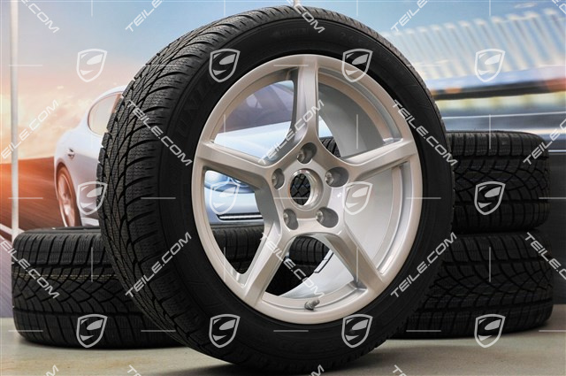 18" Boxster Winterräder Satz, 8J x 18 ET57 + 9J x 18 ET47 + Winterreifen Dunlop 235/45 R18 + 265/45 R18, mit RDK-Sensoren