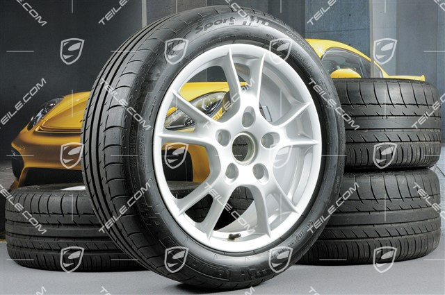 17-inch Boxster II summer wheel set, front 6,5J x 17 ET55 + rear 8J x 17 ET40 + NEW summer tyres