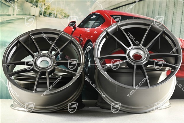 20+21-inch wheel rim set Turbo S, rims: front 8,5J x 20 ET40 + rear 11J x 21 ET66, Platinum satin matt