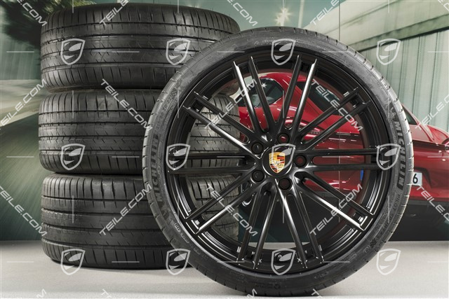 22-inch Cayenne Coupé Turbo IV summer wheel set, rims 10J x 22 ET48 + 11,5J x 22 ET52 + NEW Pirelli P Zero summer tyres 285/35 R22 + 315/30 R22, with TPMS, black satin matt
