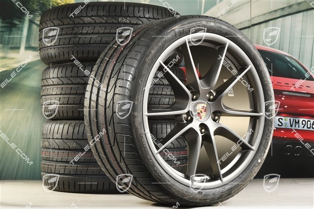20" Komplet kół letnich Carrera S III, felgi 8,5J x 20 ET51 + 11J x 20 ET52 + NOWE opony letnie Pirelli 245/35 ZR20 + 305/30 ZR20, z czujnikami RDK, platinum satyna