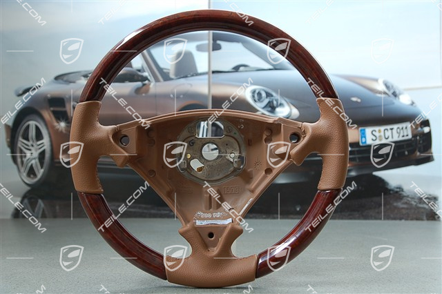 Lenkrad, Leder Havanna + dunkles Holz "Nussbaum-Wurzel", Multifunktion Lenkrad, Leder Havanna + dunkles Holz "Nussbaum-Wurzel", Multifunktion