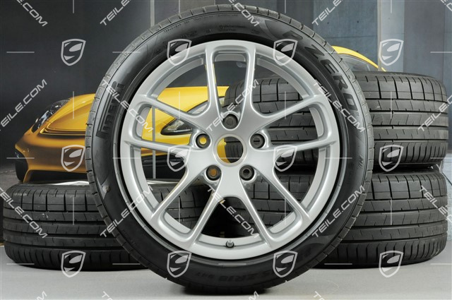 18" Cayman III koła letnie, komplet, felgi 8J x 18 ET57 + 9,5J x 18 ET49 + NOWE opony letnie Pirelli P Zero 235/45 R18 + 265/45 R18
