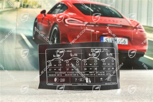 Identification / notice sticker for tire pressure and loading V6 / V8 / Hybrid / Diesel