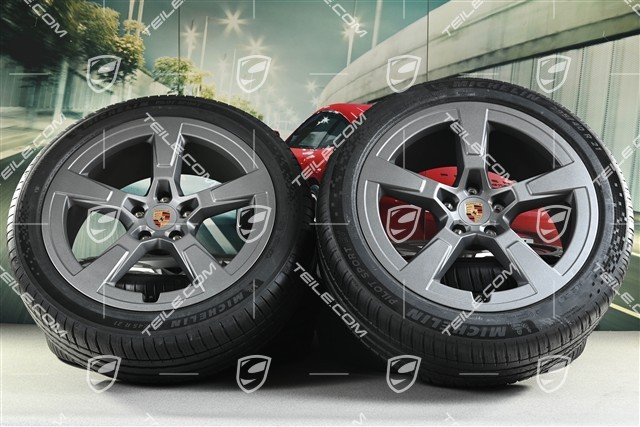 21" Koła letnie Macan Offroad Design, komplet, felgi 8,5J x 21 ET27 + 10,5J x 21 ET47 + opony letnie Michelin Pilot Sport EV SUV 255/45 R21 + 295/40 R21, Vesuvgrau