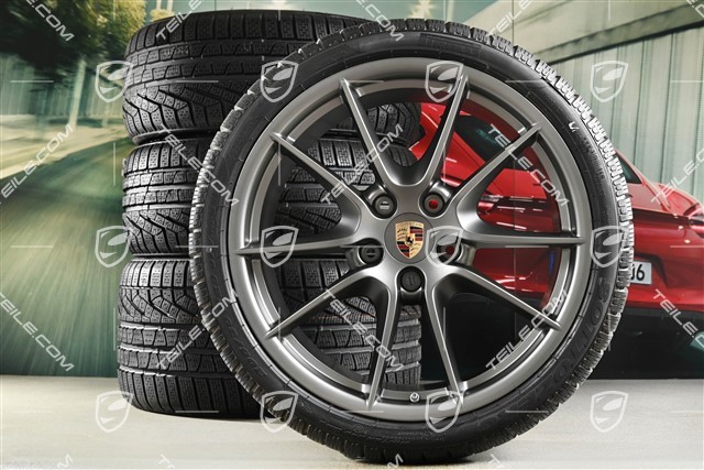 20-inch Carrera S (III) winter wheel set, 8,5J x 20 ET51 + 11J x 20 ET70 + NEW Pirelli winter tyres 245/35 ZR20 + 295/30 ZR20, Platinum, with TPMS