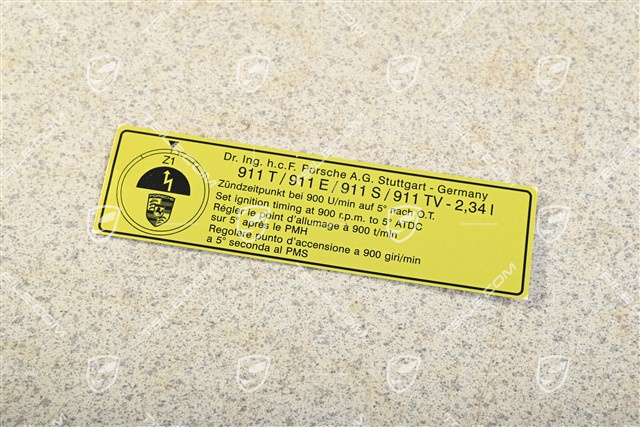 T / E / S, Klebeschild Zündzeitpunkt