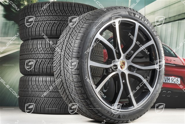 21-inch Cayenne COUPE Exclusive Design winter wheel set, rims 9,5J x 21 ET46 + 11,0J x 21 ET49 +  Michelin Pilot Alpin 5 winter tyres 275/40 R21 + 305/35 R21, with TPMS, black high gloss + bright-polished areas