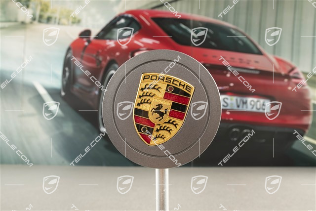 Carrera S, Raddeckel, farbiges Porschewappen, Stahlgrau