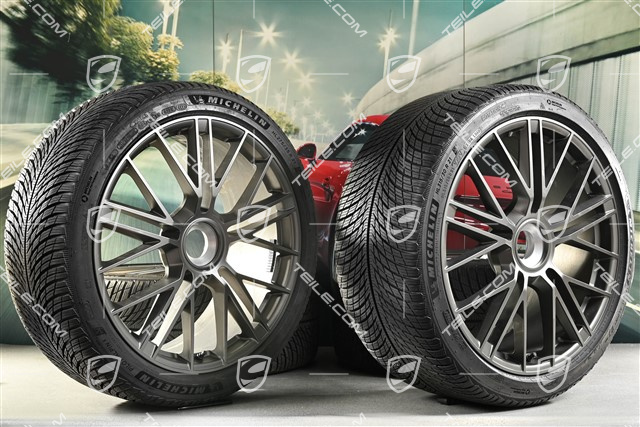 21" Panamera Turbo S Winterräder Satz, Zentralverschluss, Felgen 9,5J x 21 ET71 + 10,5J x 21 ET71 + Michelin Pilot Alpin 5 Winterreifen 275/35 R21 + 315/30 R21, Turbonit