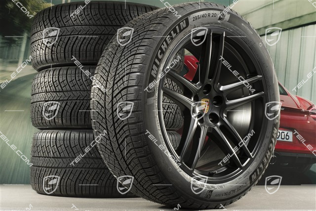 20" "Macan Turbo" koła zimowe, komplet, felgi 9J x 20 ET26 + 10J x 20 ET19 + opony zimowe Michelin Latitude Alpin 5, 265/45 R20 + 295/40 R20, czarny półmat, z czujnikami ciśnienia RDK