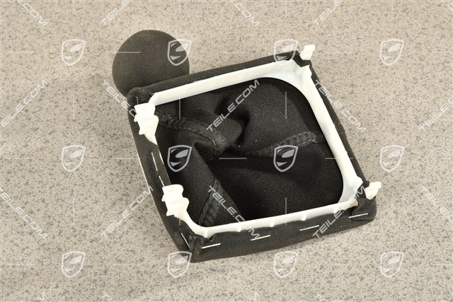 T, Schaltknauf / Schaltknopf mit Schaltmanschette, Alcantara, Schwarz, Schaltgetriebe