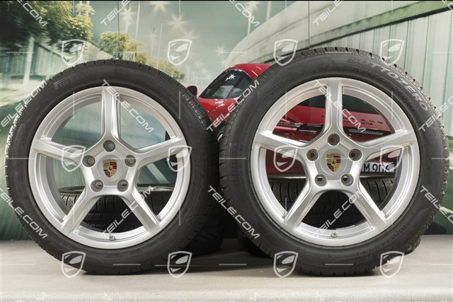 18" Boxster winter wheels set, rims 8J x 18 ET57 + 9,5J x 18 ET49, Pirelli Sottozero II winter tires 235/45 R18 + 265/45 R18, DOT/prod. year 2020, tyres profile 6-7mm, with TPMS