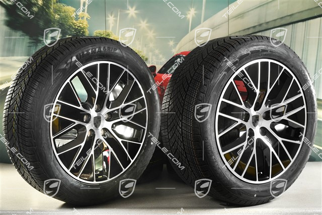 20-inch Macan S winter wheel set, rims 7,5J x 20 ET32 + 10J x 20 ET49 + NEW Goodyear winter tyres 235/55 R20 + 285/45 R20, black high gloss