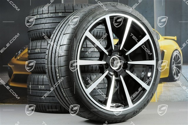 20-inch Carrera Classic summer wheels set, rims 8J x 20 ET57 + 10J x 20 ET45 + NEW Pirelli summer tires 235/35 ZR20 + 265/35 ZR20, with TPMS, black high gloss