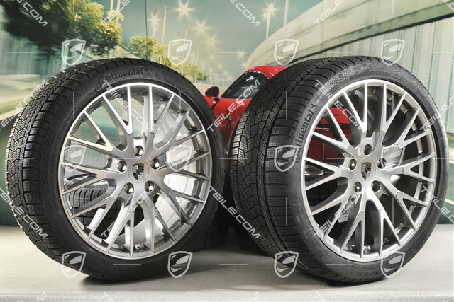 21-inch Panamera Exclusive Design Winter wheel set, wheel rims 9,5J x 21 ET71 + 10,5J x 21 ET71 + NEW Continental Winter Contact TS860 S winter tyres 275/35 R21 + 315/30 R21, Platin Silver