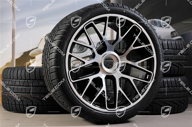 GT3 20" Winterräder Satz "Turbo S" Zentralverschluss, 9J x 20 ET51 + 11J x 20 ET59 + NEUE Michelin Winterreifen 245/35 R20+295/30 R20, RDK-Sensoren