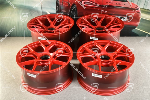 GT3RS Magnesium - lekkie kute koła magnezowe, felgi 10J x 20 ET45 + 13J x 21 ET31, czerwone Pyro Red