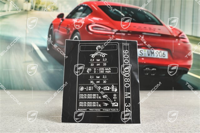 Identification / notice sticker for tire pressure, 20 inch wheels