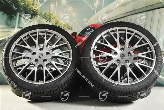 21-inch Panamera Exclusive Design Winter wheel set, wheel rims 9,5J x 21 ET71 + 10,5J x 21 ET71 + NEW Continental Winter Contact TS860 S winter tyres 275/35 R21 + 315/30 R21, Platin Silver
