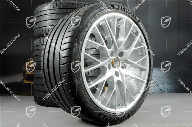21" Koła letnie Panamera SportDesign, felgi 9,5J x 21 ET71 + 11,5J x 21 ET69 + NOWE opony letnie Michelin 275/35 ZR21 + 315/30 ZR21, z czujnikami ciśnienia