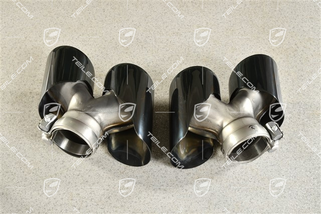 Double tailpipes set chrome plated stainless steel in black high gloss
