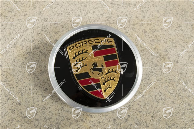 Radzierdeckel, Wappen farbig, schwarz hochglanz/ Ring in silber