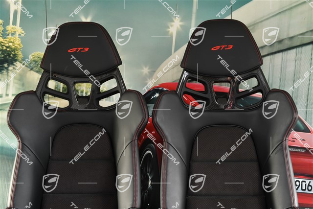 Vollschalensitze / Schalensitze, Carbon, Leder/Race-Tex-Umfängen in Schwarz/Rot, GT3 Schriftzug, Satz, L+R