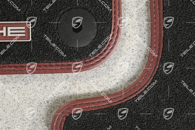Fußmatten Satz, Velours Schwarz mit roter Ledereinfassung 4-Teilig, Individual