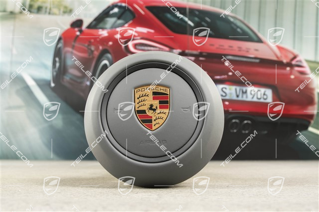 Airbag kierowcy / poduszka powietrzna, skóra, Łupkowo-szary/Czarny