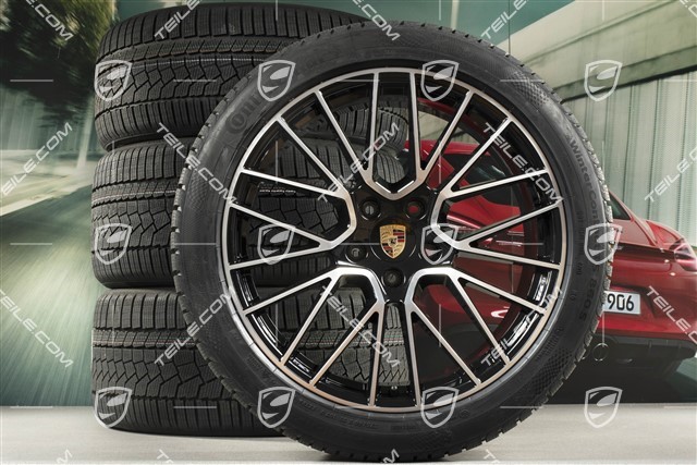 21" koła zimowe Cayenne COUPÉ RS Spyder, komplet, felgi 9,5J x 21 ET46 + 11,0J x 21 ET49 + opony zimowe Continental 275/40 R21 + 305/35 R21, z czujnikami ciśnienia, czarny wysoki połysk