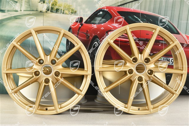 20+21" Komplet felg Carrera S, felgi: przednie 8,5J x 20 ET53 + tylne 11,5J x 21 ET67, złoty satynowy półmat