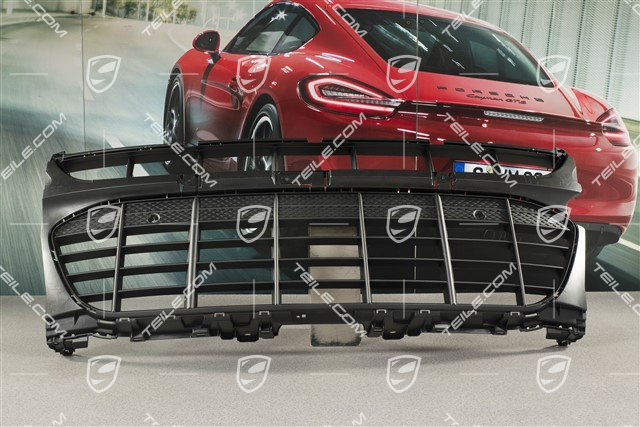 Kratka środkowa przedniego zderzaka z otworami na czujniki parkowania, Czarna