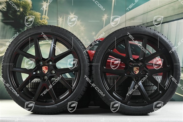 21" Panamera SportDesign Koła zimowe, komplet, felgi 9,5J x 21 ET71 + 10,5J x 21 ET71 + NOWE opony zimowe Continental 275/35 R21 + 315/30 R21, czarny satynowy półmat
