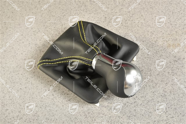 GT4, Schaltknauf /Schalthebelknopf Schaltmanschette Leder mit Gelben Faden, 6-Gang Schaltgetriebe