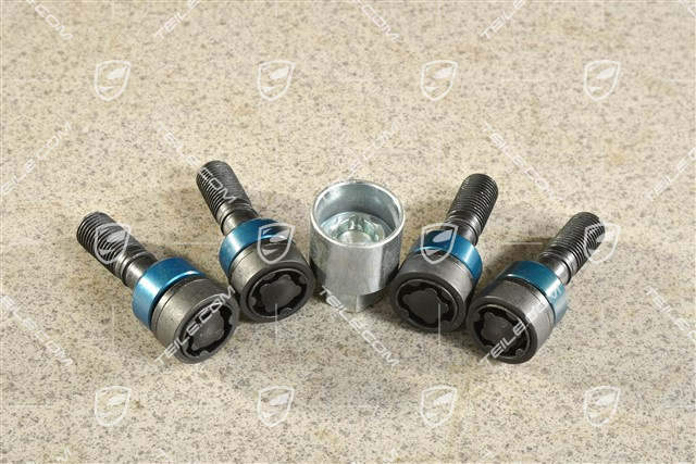 Komplet śrub antykradzieżowych, 54mm, czarne, zawiera adapter, do samochodów z dystansami