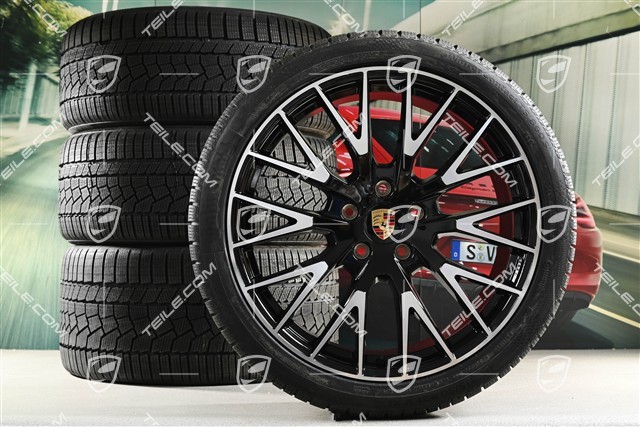 21" Panamera Exclusive Design Koła zimowe, komplet, felgi 9,5J x 21 ET71 + 10,5J x 21 ET71 + opony zimowe Continental Winter Contact TS860 S 275/35 R21 + 315/30 R21, czarny wysoki połysk