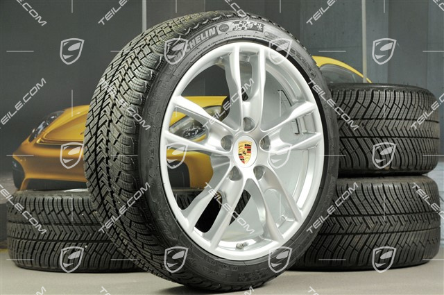 19" winter wheel set Boxster S, rims 8J x 19 ET57 + 9,5J x 19 ET45 + NEW winter tyres Michelin Pilot Alpin 4 235/40 R19 + 265/40 R19, with TPMS.