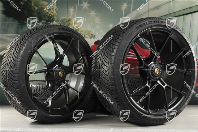 20"+21" GT3 / GT3RS winter wheels, complete set, centre-mounted rims 9J x 20 ET43 + 11.5J x 21 ET46 + Michelin Pilot Alpin 5 winter tyres 245/35 R20 + 305/30 R21, black satin matt