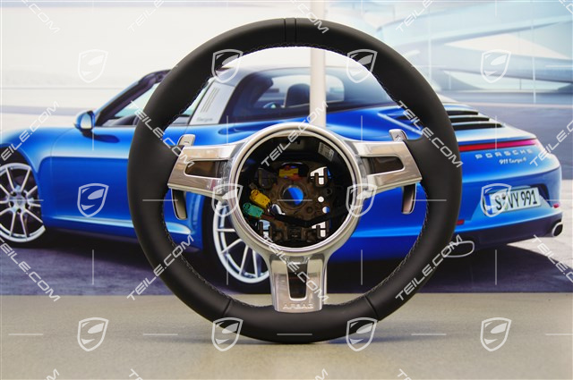 GT3 sportowa kierownica, do PDK z łopatkami, skóra, czerń / platynowa popiel