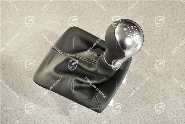 Schaltknauf /Schalthebelknopf mit Schaltmanschette Leder, 6-Gang Schaltgetriebe, Schwarz