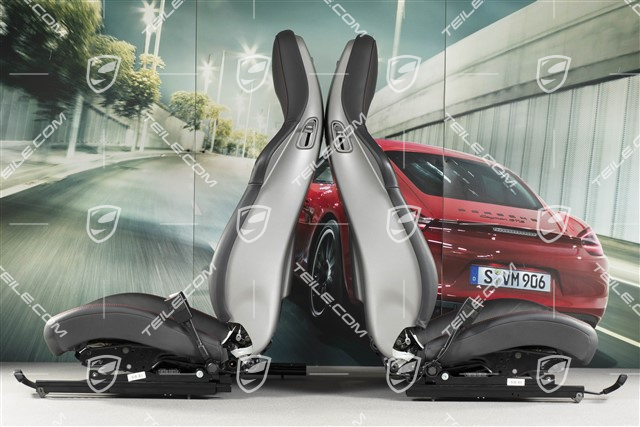 Fotele sportowe, regulowane manualnie+elektrycznie, podgrzewanie, skóra/Alcantara, napis GTS, czarny/czerwona nić, komplet, L+R