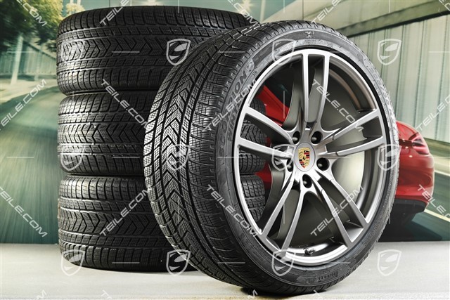 21-inch Cayenne COUPÉ Turbo Design winter wheel set, rims 9,5J x 21 ET46 + 11,0J x 21 ET49 + Pirelli winter tyres275/40 R21 + 305/35 R21, with TPMS, platinum satin matt