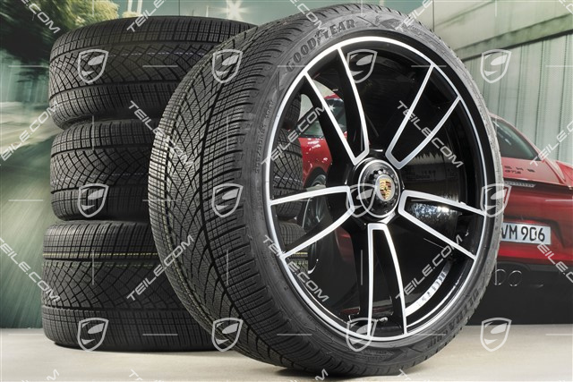 20"+21" Turbo S Winterräder Satz, Zentralverschluss Felgen 8,5J x 20 ET40 + 11J x 21 ET66 + Goodyear Winterreifen 245/35 R20 + 305/30 R21
