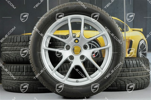 18" Winterräder Satz "Cayman", Felgen 8J x 18 ET57 + 9J x 18 ET47 + Winterreifen Pirelli SottoZero2 N0 235/45 R18 + 265/45 R18, mit RDK-Sensoren