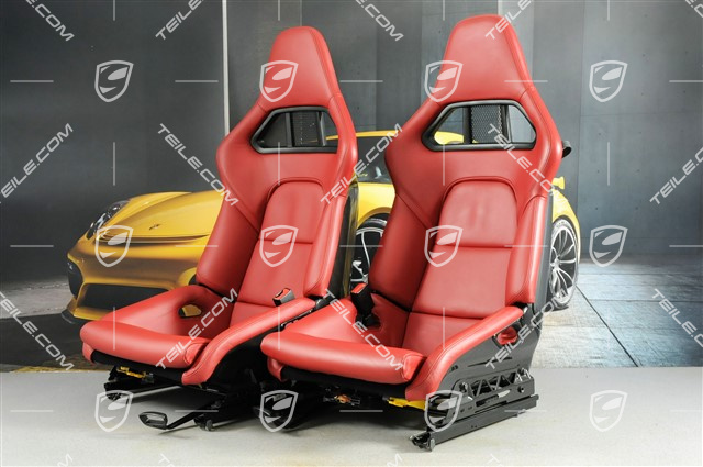 Sportowe fotele kubełkowe, składane, podgrzewane, skóra, Bordeaux Red, komplet L+R